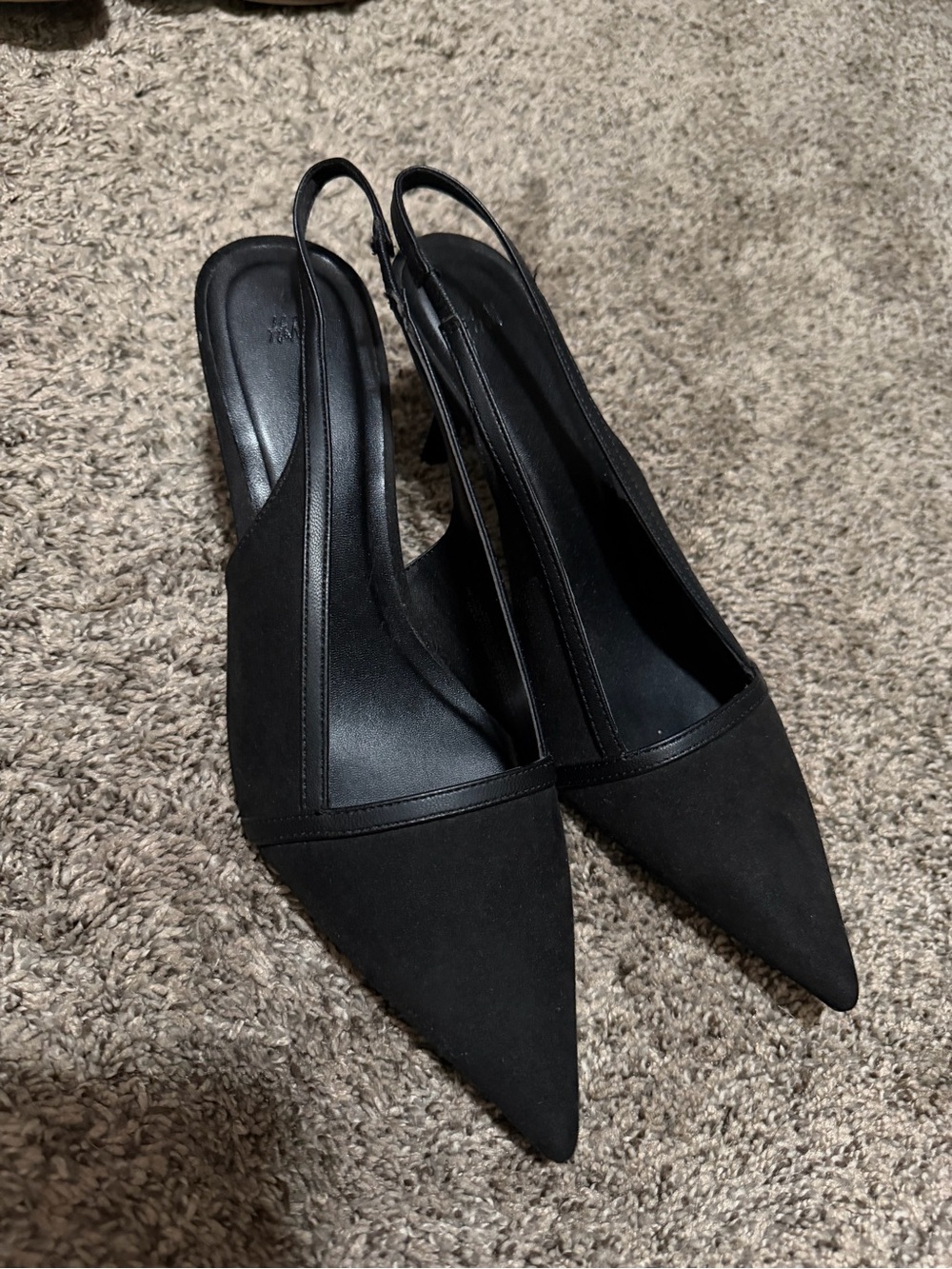 Black Pointed Slingback Heels - Women